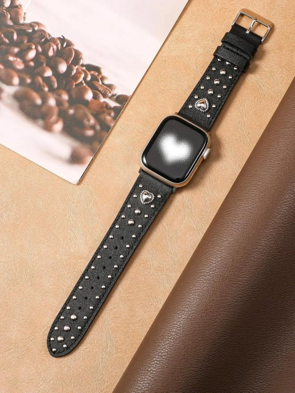 Stylish Studded Leather Band for Apple Watch - Women's Adjustable Wrist Strap